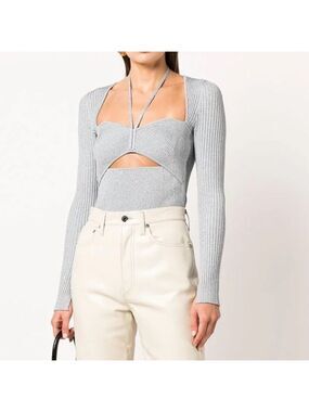 NWT Jonathan Simkhai Alexia Cut-Out Sweetheart Ribbed Knit Top